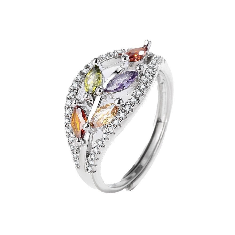 Bague légère de luxe personnalisée en pierres précieuses colorées, design raffiné et style manchette ouverte - IVOIRART.COM
