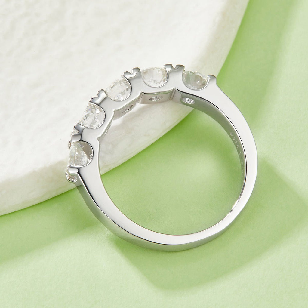 Bague mariage 5 pierres Moissanite 4mm D VVS1 Argent S925 Plaqué Platine GRA US5 - IVOIRART.COM