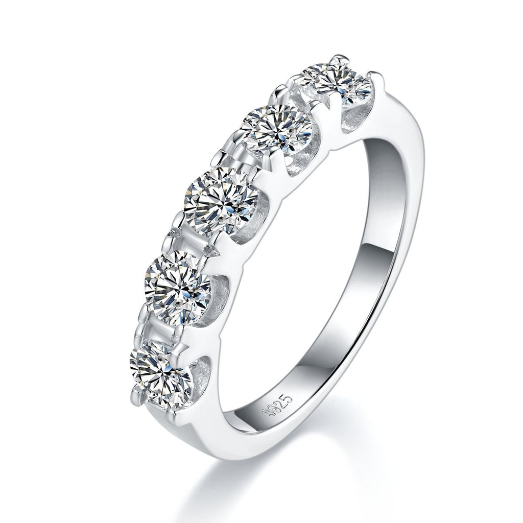 Bague mariage 5 pierres Moissanite 4mm D VVS1 Argent S925 Plaqué Platine GRA US5 - IVOIRART.COM
