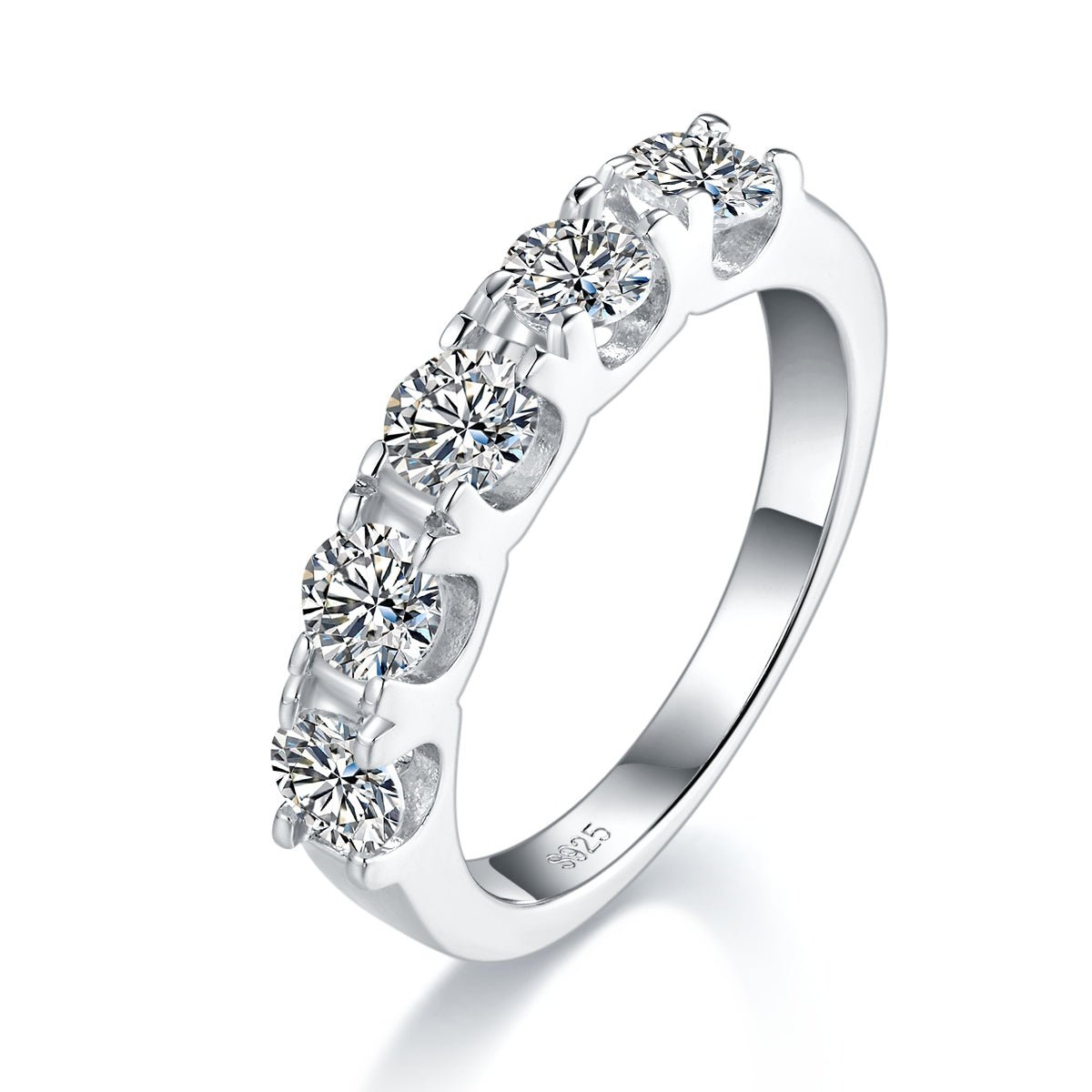 Bague mariage 5 pierres Moissanite 4mm D VVS1 Argent S925 Plaqué Platine GRA US5 - IVOIRART.COM