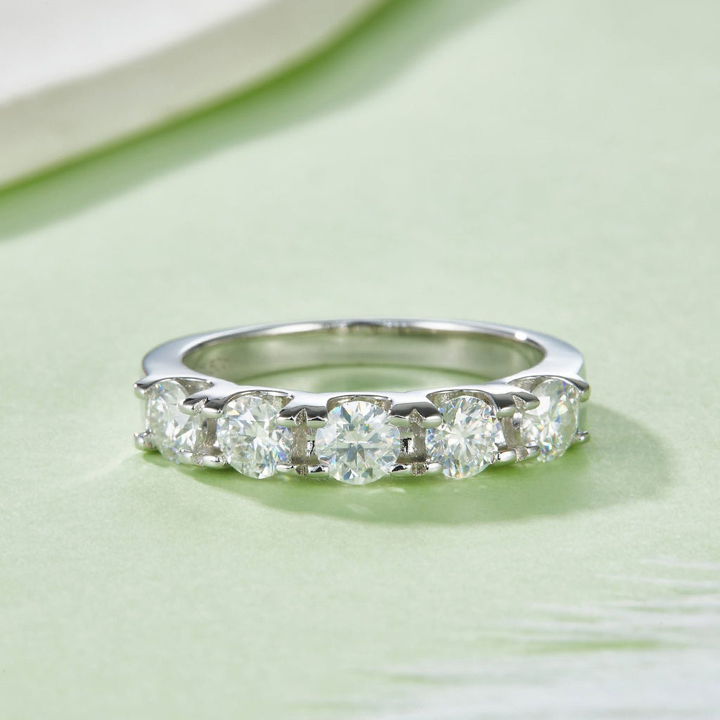 Bague mariage 5 pierres Moissanite 4mm D VVS1 Argent S925 Plaqué Platine GRA US5 - IVOIRART.COM