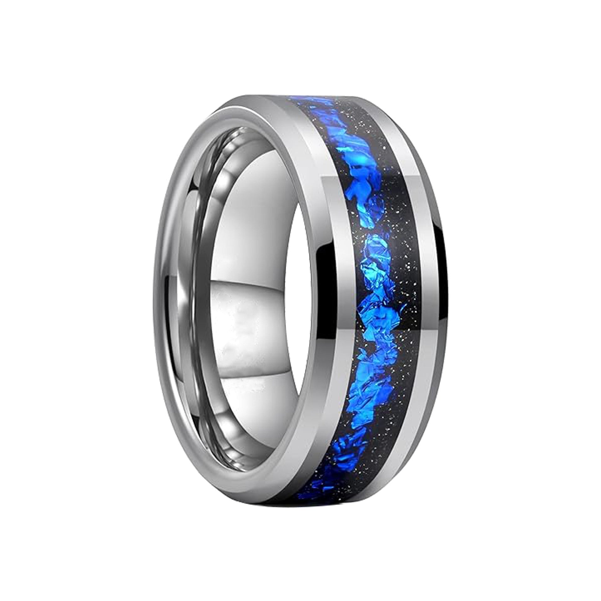 Bague Météore Bleue en Acier de Tungstène – Alliance 8 mm Style Instagram U - IVOIRART.COM