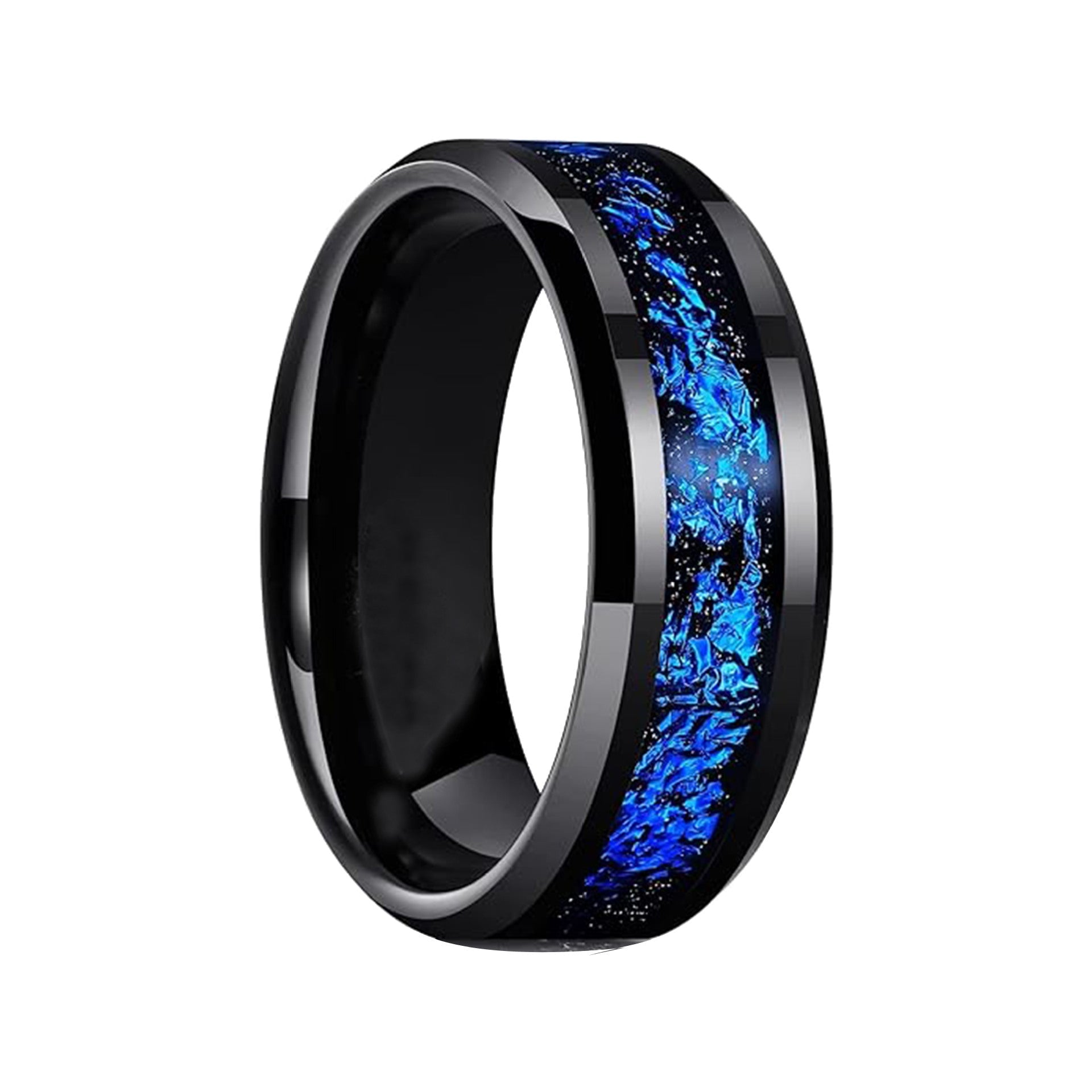 Bague Météore Bleue en Acier de Tungstène – Alliance 8 mm Style Instagram U - IVOIRART.COM