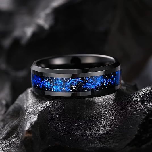 Bague Météore Bleue en Acier de Tungstène – Alliance 8 mm Style Instagram U - IVOIRART.COM