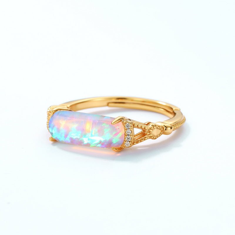 Bague Mode Opale Irisée En Argent Sterling 925 Ajustable Pour Femme Élégante - IVOIRART.COM