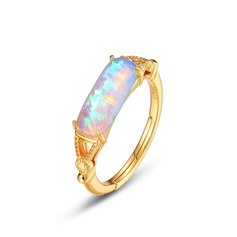 Bague Mode Opale Irisée En Argent Sterling 925 Ajustable Pour Femme Élégante - IVOIRART.COM