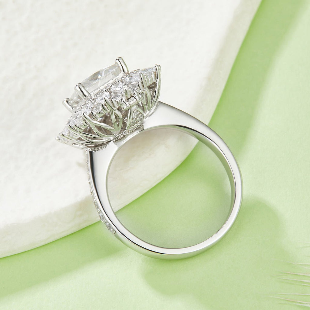 Bague Moissanite 2ct Princesse S925 Argent Double Halo D-VVS1 Platine US5-9,5.8g - IVOIRART.COM