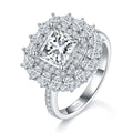 Bague Moissanite 2ct Princesse S925 Argent Double Halo D-VVS1 Platine US5-9,5.8g - IVOIRART.COM