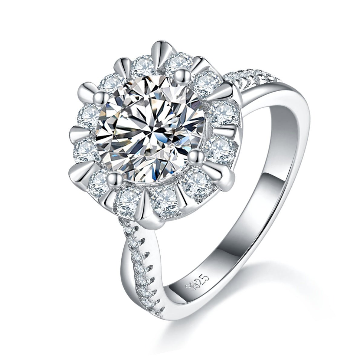 Bague Moissanite 2ct S925 argent plaqué platine halo tournesol 8mm D-VVS1 GRA+. - IVOIRART.COM
