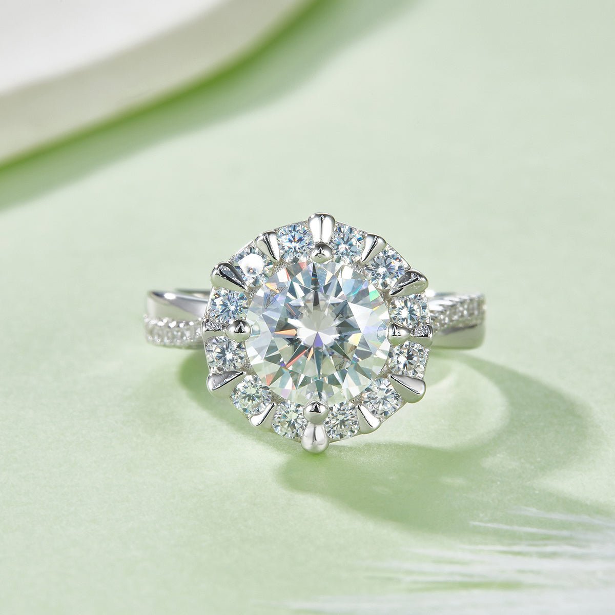 Bague Moissanite 2ct S925 argent plaqué platine halo tournesol 8mm D-VVS1 GRA+. - IVOIRART.COM