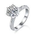 Bague Moissanite 2ct S925 Argent Sterling 8mm D-VVS1 6-Griffes Pave Platine +GRA - IVOIRART.COM