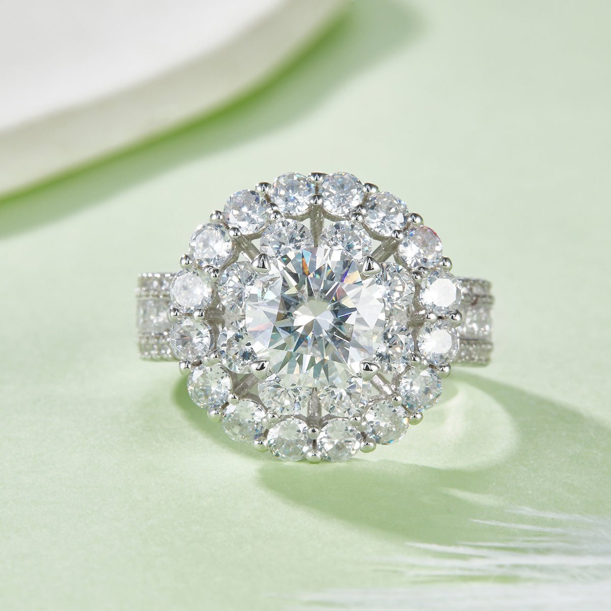 Bague Moissanite 2ct S925 Argent Sterling 8mm D-VVS1 Double Halo Plaqué Platine. - IVOIRART.COM