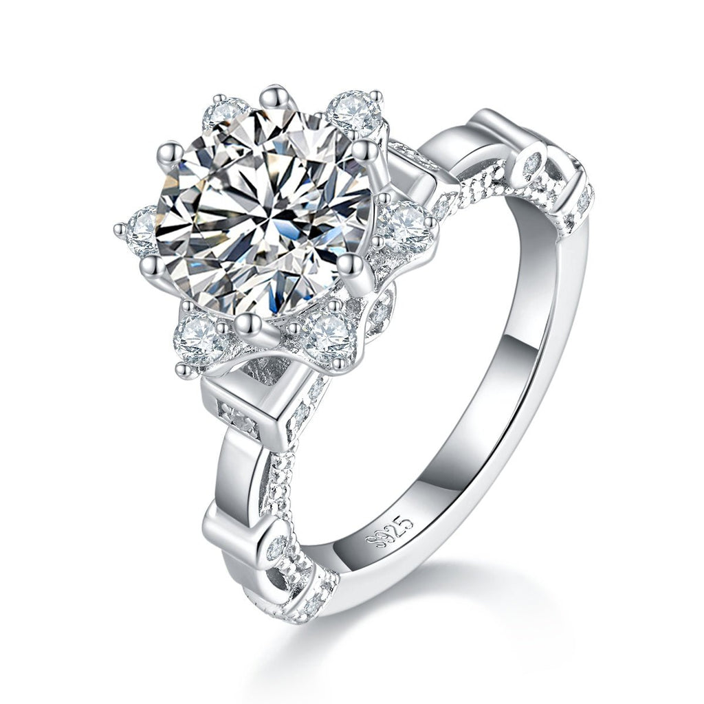 Bague Moissanite 2ct S925 plaquée platine 8mm D-VVS1 Halo étoile US 5-9 et boîte - IVOIRART.COM