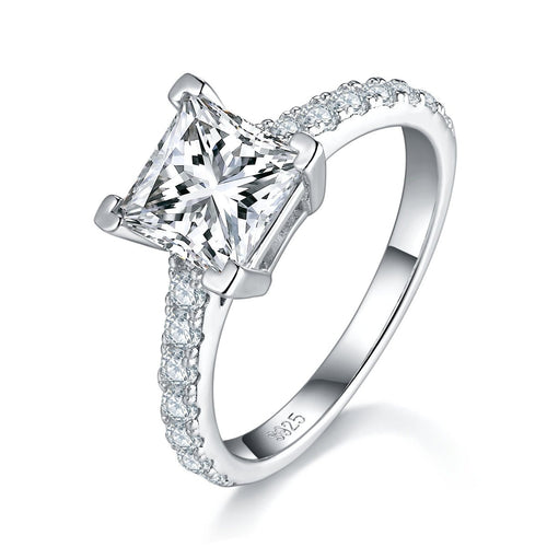 Bague Moissanite 2ct taille princesse 7x7mm S925 argent plaquée platine GRA boîte - IVOIRART.COM
