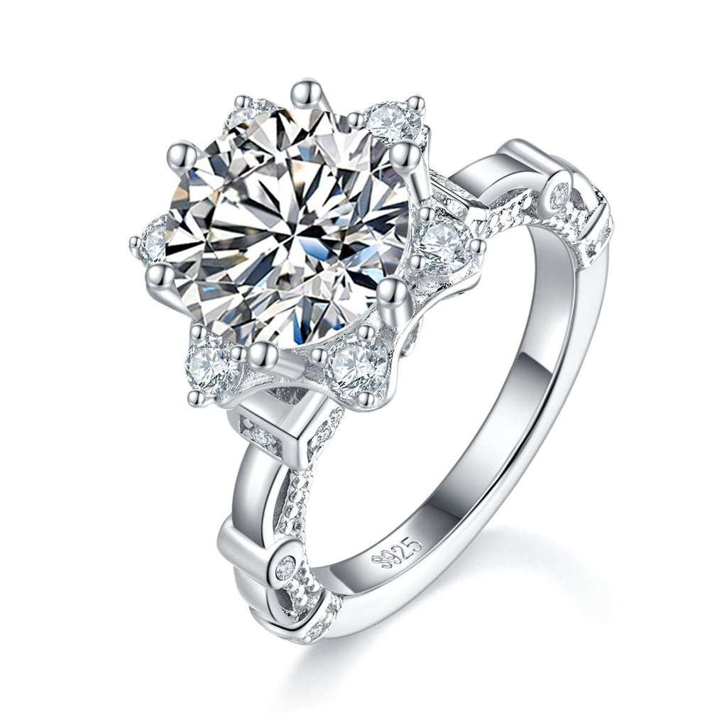 Bague Moissanite 3ct S925 Argent Sterling 9mm D-VVS1 Halo étoile plaqué platine! - IVOIRART.COM