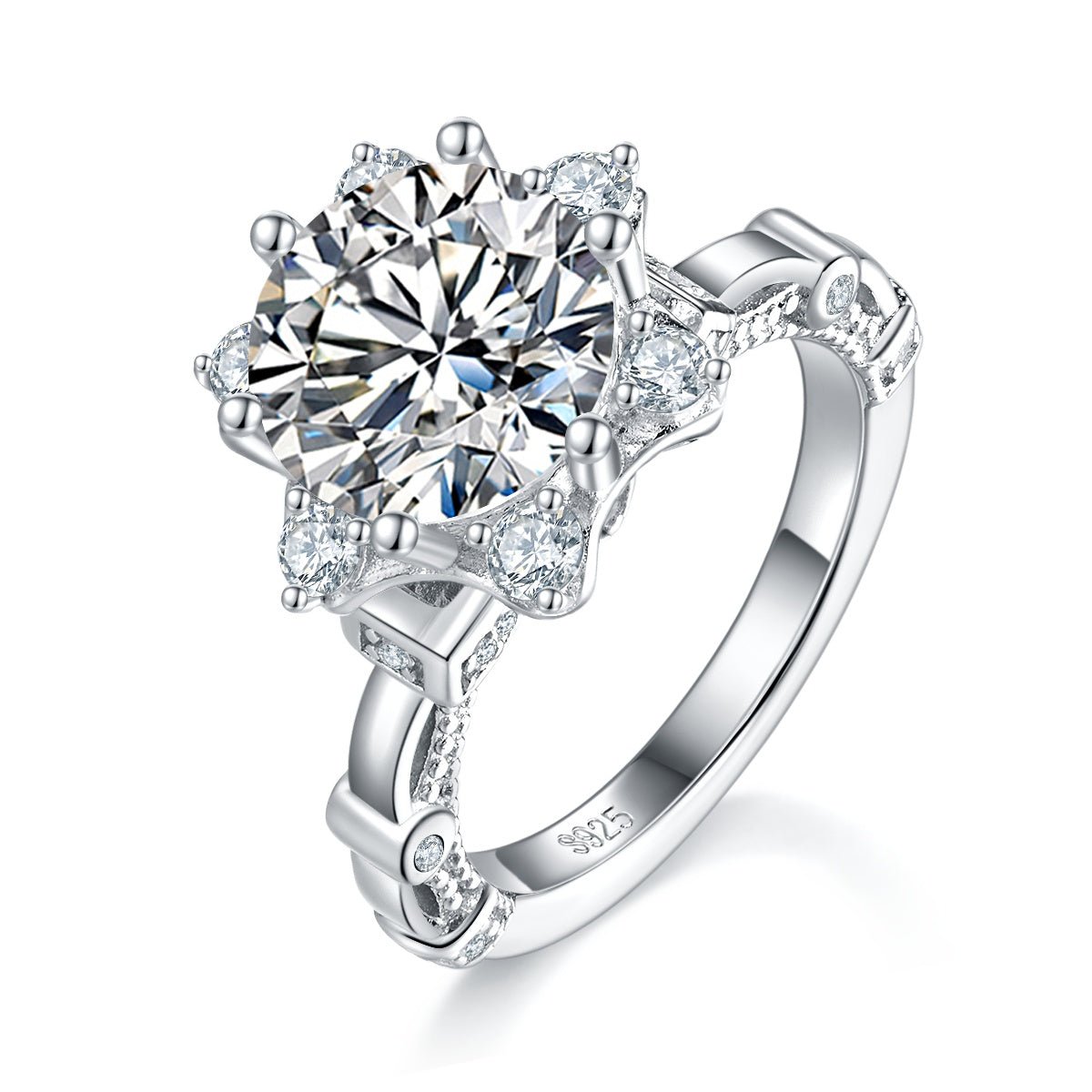 Bague Moissanite 3ct S925 Argent Sterling 9mm D-VVS1 Halo étoile plaqué platine! - IVOIRART.COM