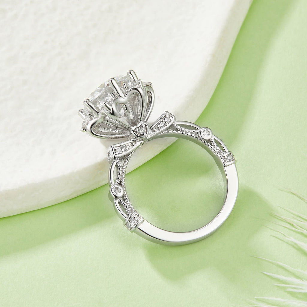 Bague Moissanite 3ct S925 Argent Sterling 9mm D-VVS1 Halo étoile plaqué platine! - IVOIRART.COM