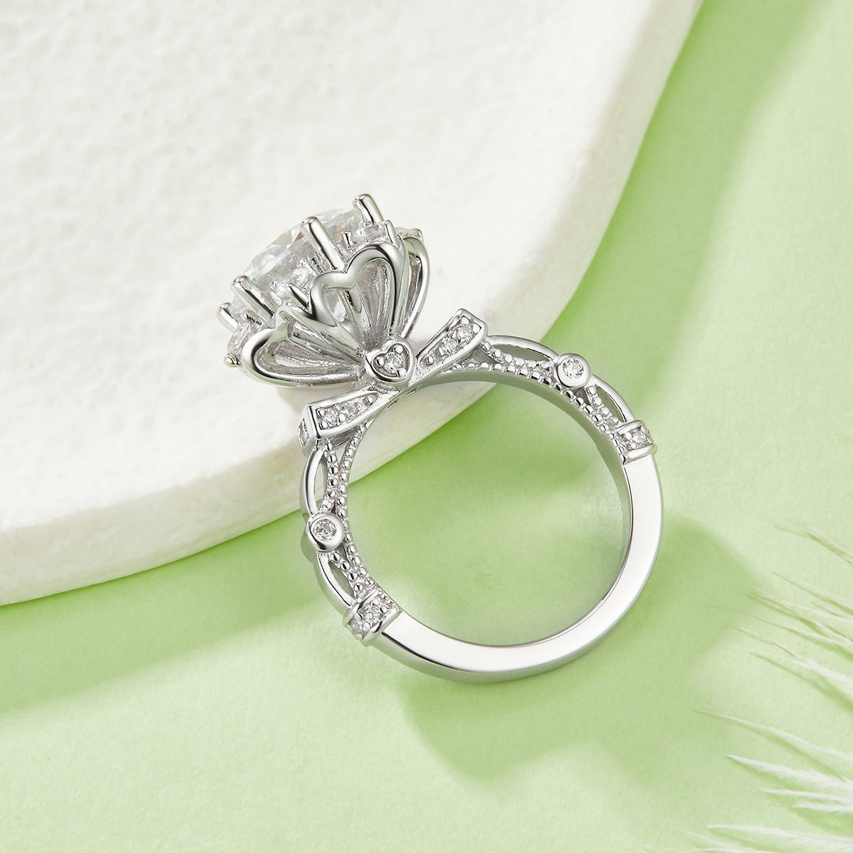 Bague Moissanite 3ct S925 Argent Sterling 9mm D-VVS1 Halo étoile plaqué platine! - IVOIRART.COM