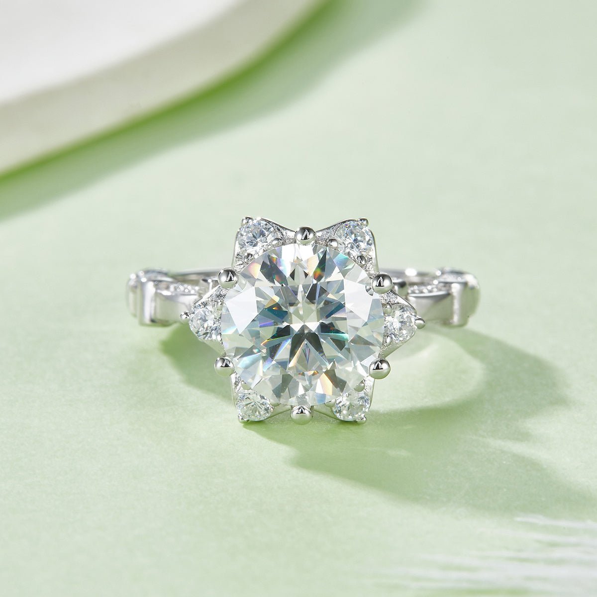 Bague Moissanite 3ct S925 Argent Sterling 9mm D-VVS1 Halo étoile plaqué platine! - IVOIRART.COM