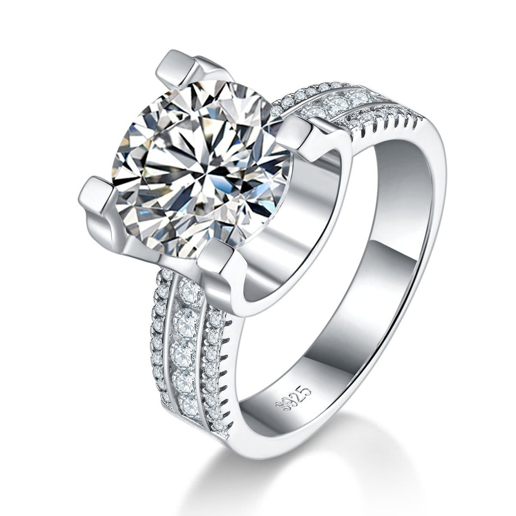 Bague Moissanite 5ct Argent S925 plaquée Platine 11mm D-VVS1 Bande large GRA Box - IVOIRART.COM
