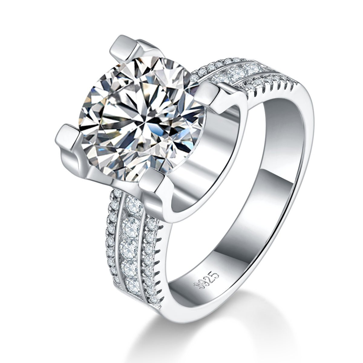 Bague Moissanite 5ct Argent S925 plaquée Platine 11mm D-VVS1 Bande large GRA Box - IVOIRART.COM