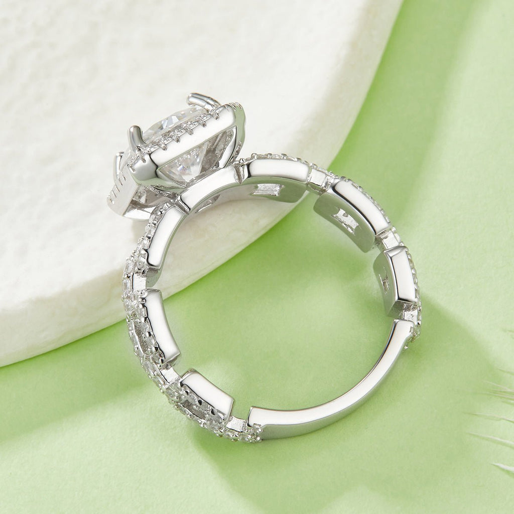 Bague Moissanite Asscher 2,5 ct S925 Argenté Sterling Halo Pavé Bande Chaîne GRA! - IVOIRART.COM