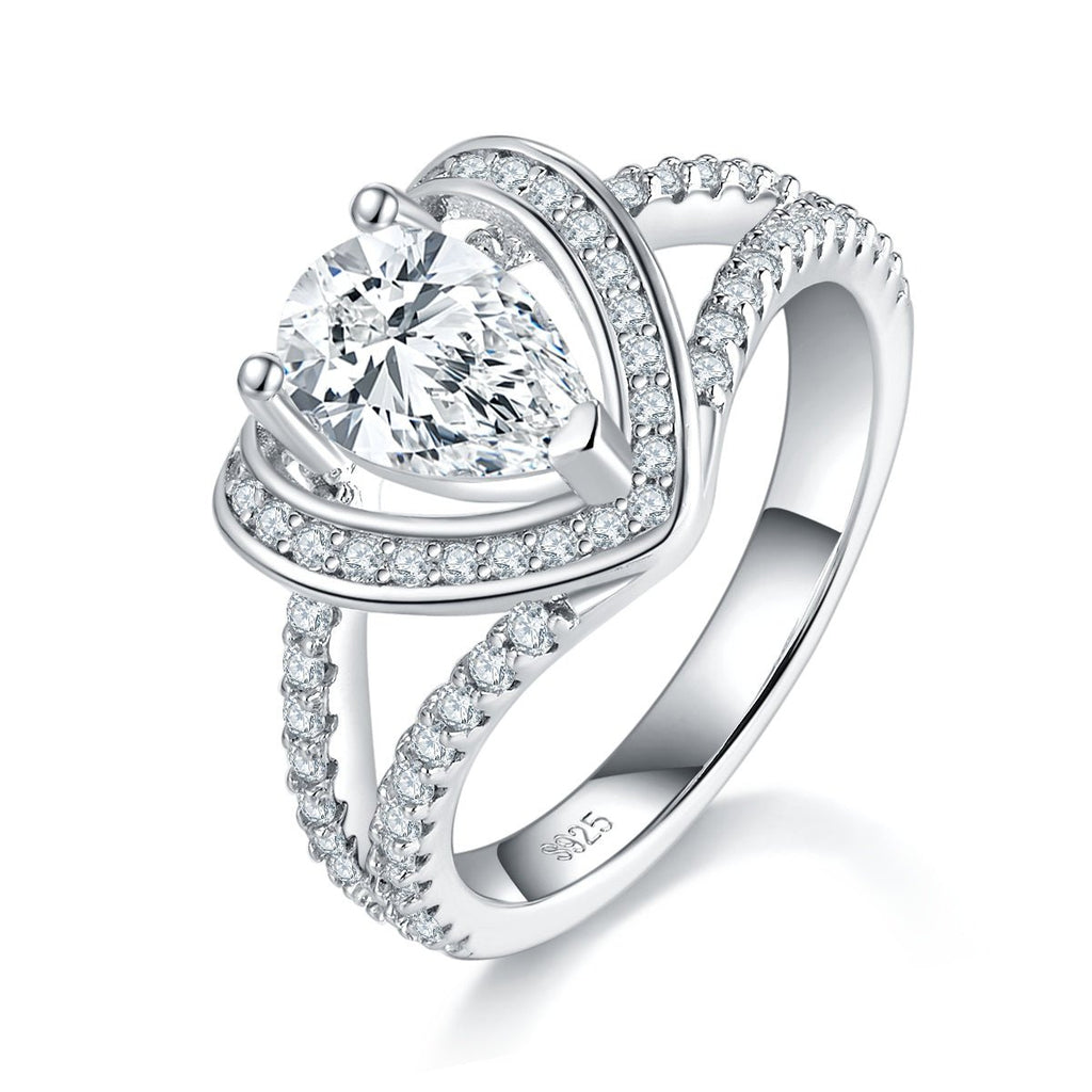 Bague Moissanite Coeur 1ct S925 Argent plaqué Platine 5x8mm D-VVS1 Taille 5-9GRA - IVOIRART.COM
