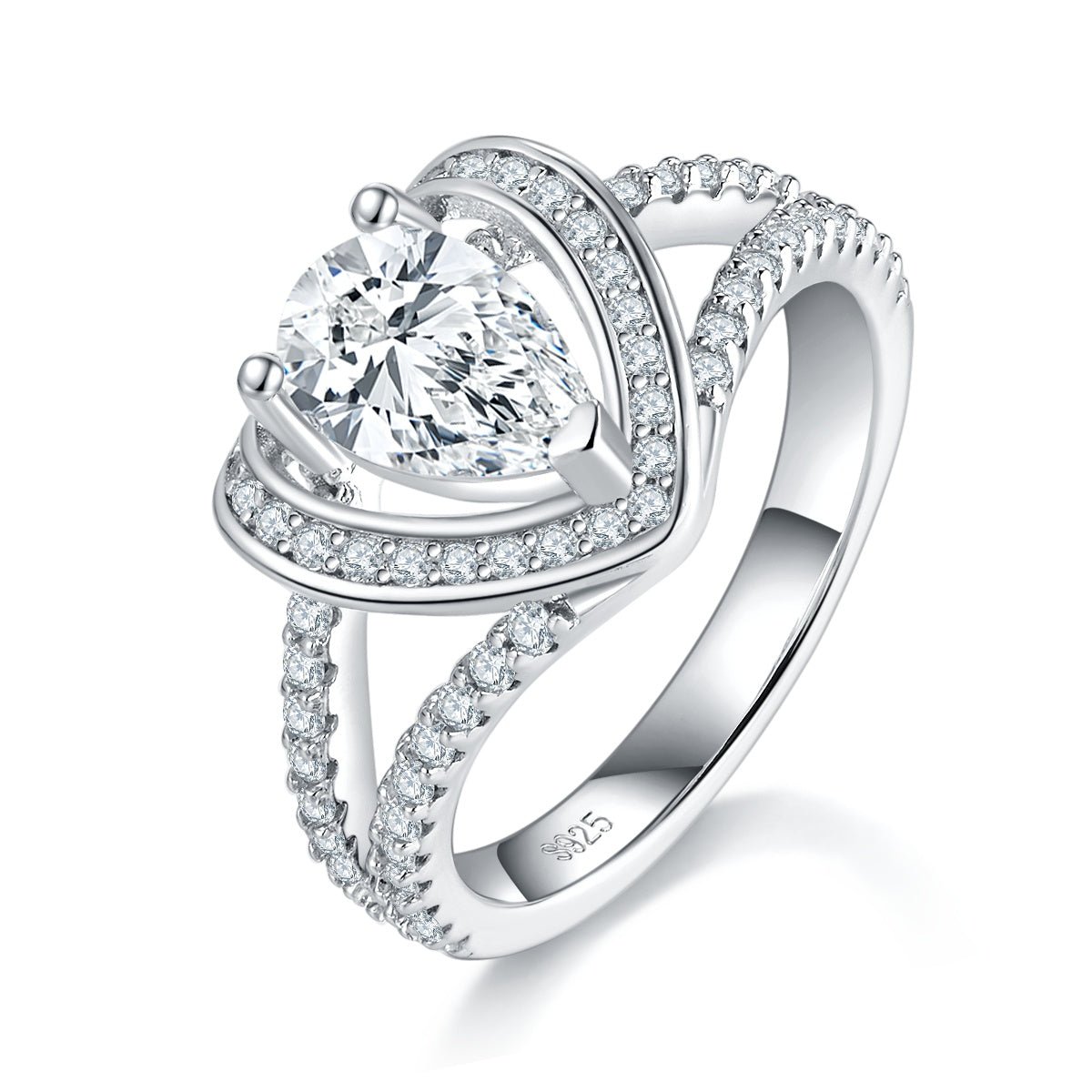 Bague Moissanite Coeur 1ct S925 Argent plaqué Platine 5x8mm D-VVS1 Taille 5-9GRA - IVOIRART.COM