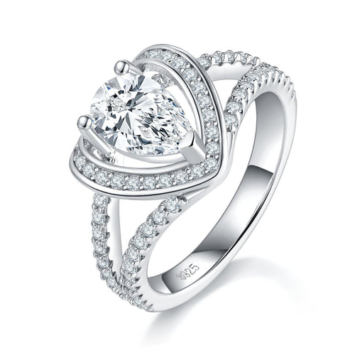 Bague Moissanite Coeur 1ct S925 Argent plaqué Platine 5x8mm D-VVS1 Taille 5-9GRA - IVOIRART.COM