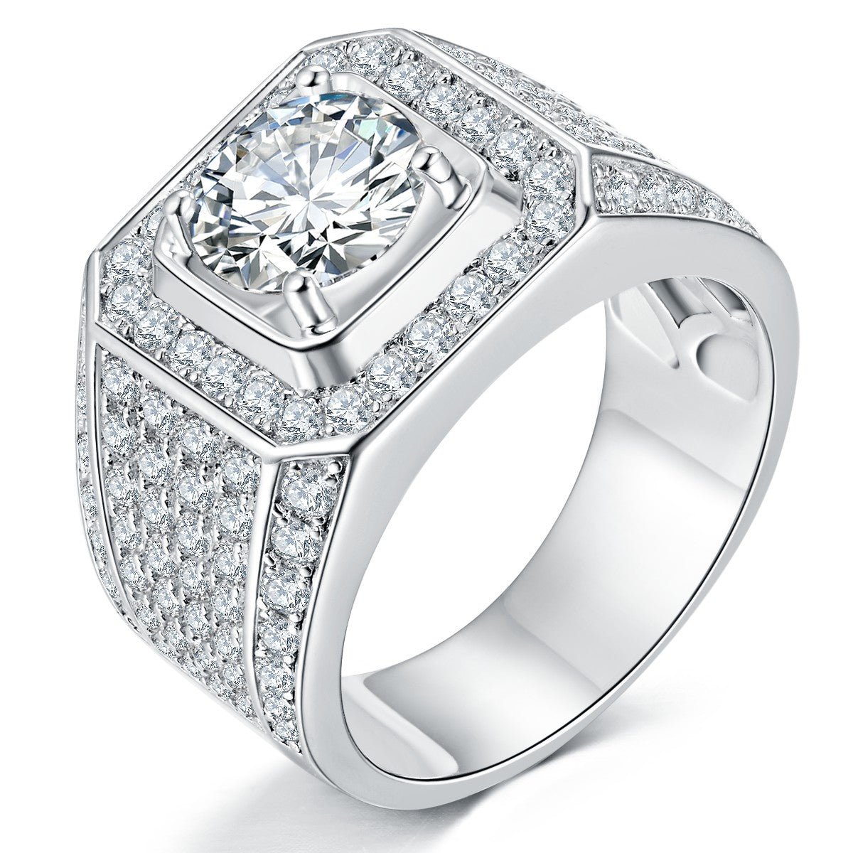 Bague Moissanite Octogone Halo Pavée S925 Argent Massif 1-2-3-5CT Plaquée Platine - IVOIRART.COM