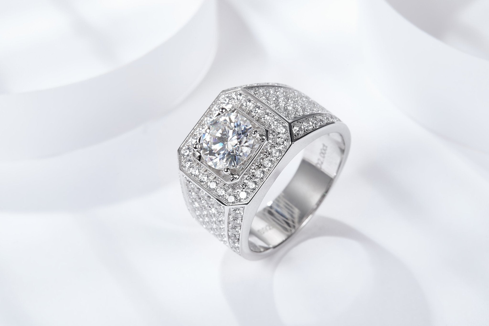 Bague Moissanite Octogone Halo Pavée S925 Argent Massif 1-2-3-5CT Plaquée Platine - IVOIRART.COM