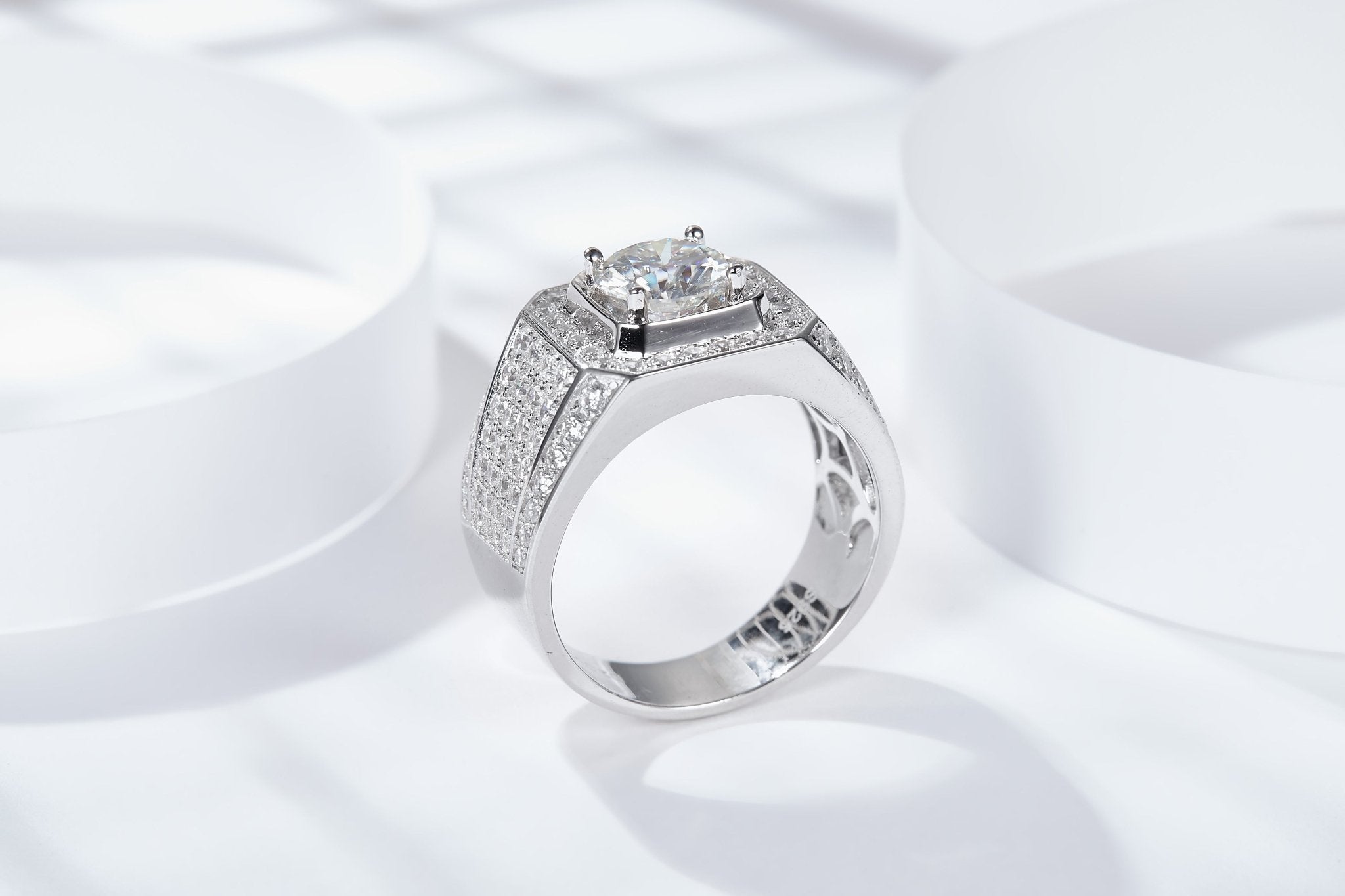 Bague Moissanite Octogone Halo Pavée S925 Argent Massif 1-2-3-5CT Plaquée Platine - IVOIRART.COM