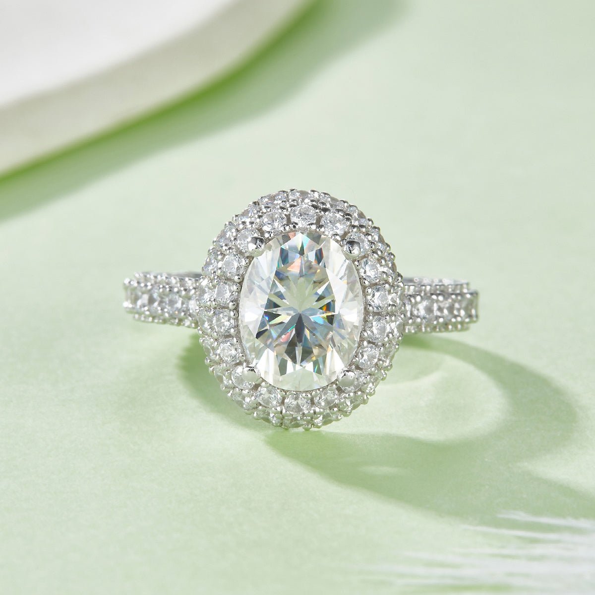 Bague moissanite ovale 2ct 7x9mm D-VVS1 S925 argent plaqué platine GRA +GRA cert - IVOIRART.COM