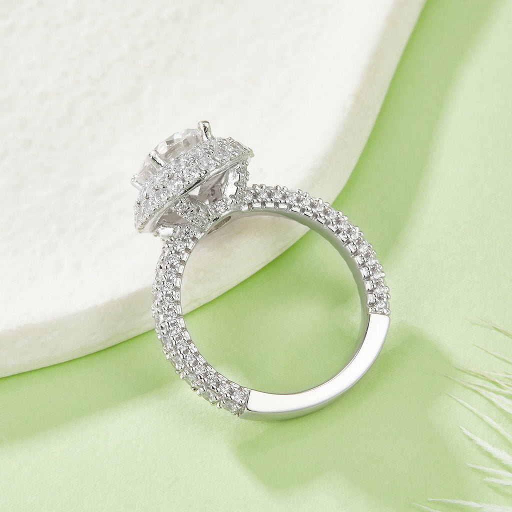 Bague moissanite ovale 2ct 7x9mm D-VVS1 S925 argent plaqué platine GRA +GRA cert - IVOIRART.COM