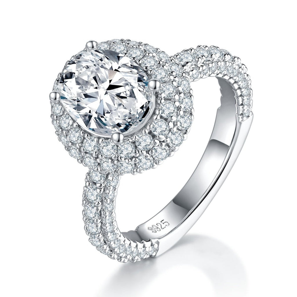 Bague moissanite ovale 2ct 7x9mm D-VVS1 S925 argent plaqué platine GRA +GRA cert - IVOIRART.COM
