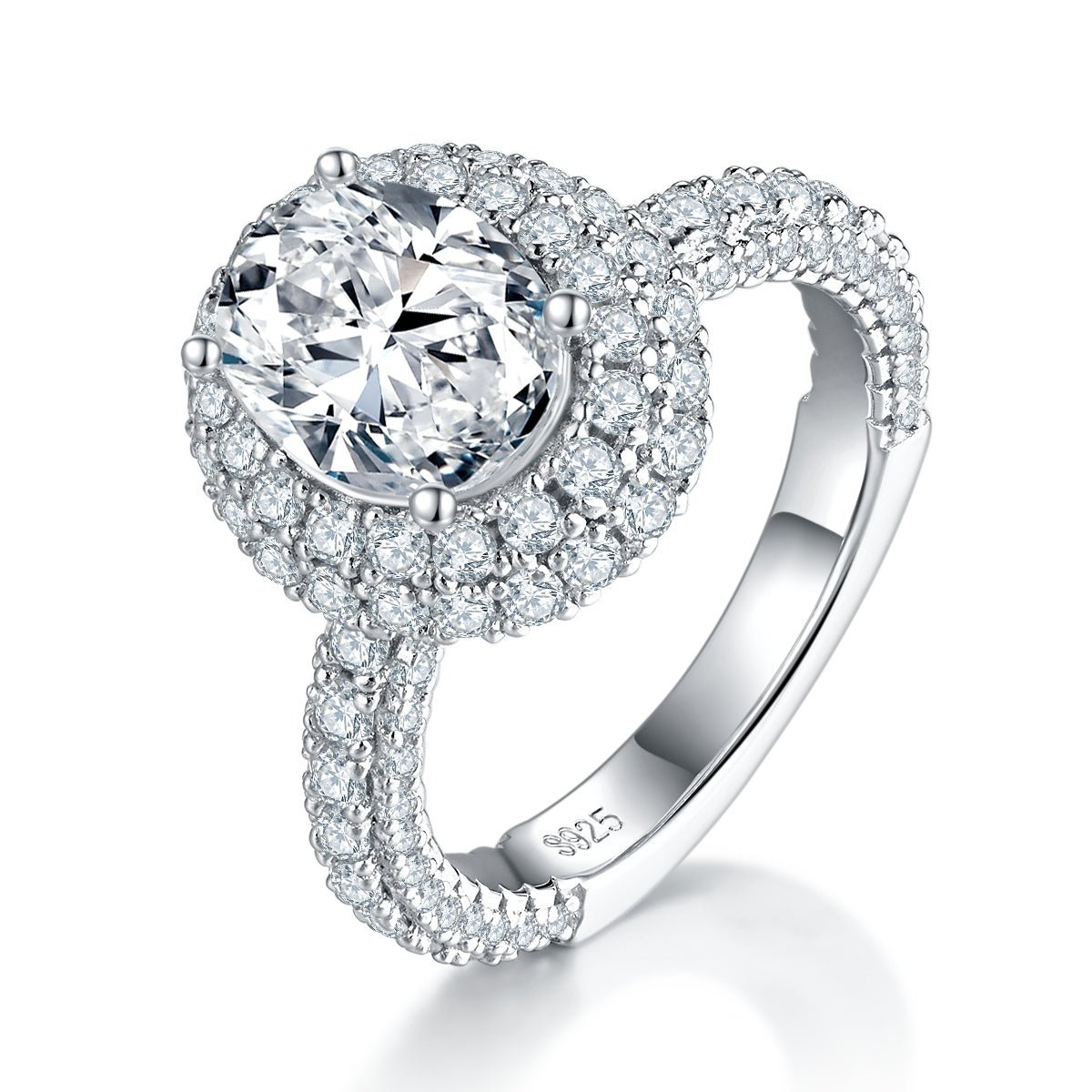 Bague moissanite ovale 2ct 7x9mm D-VVS1 S925 argent plaqué platine GRA +GRA cert - IVOIRART.COM