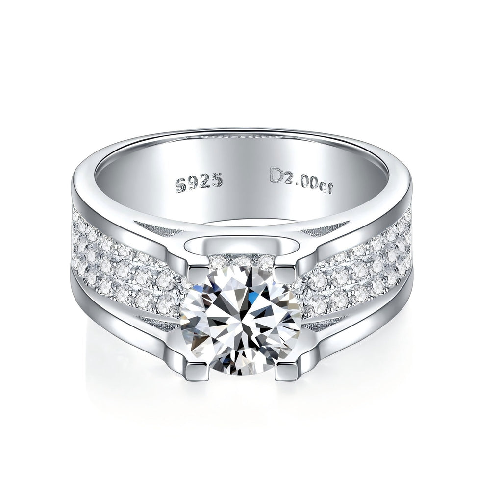 Bague Moissanite S925 large, 1/2ct D-VVS1, shank fendu pavé, plaqué platine, 5-9. - IVOIRART.COM