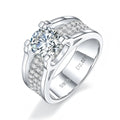 Bague Moissanite S925 large, 1/2ct D-VVS1, shank fendu pavé, plaqué platine, 5-9. - IVOIRART.COM
