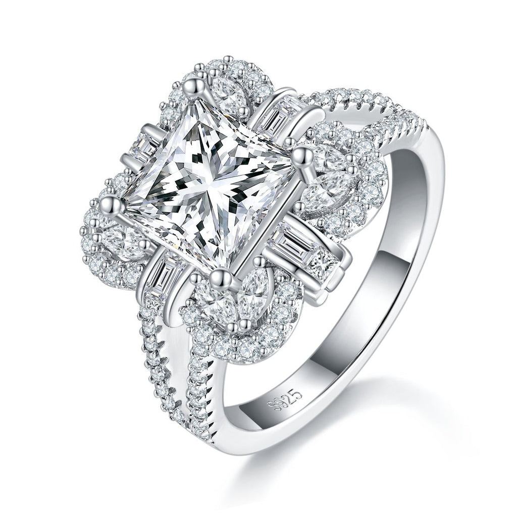 Bague Moissanite taille princesse 2ct S925 argent plaqué platine Halo D-VVS1 GRA - IVOIRART.COM