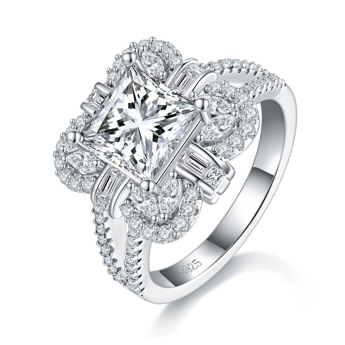 Bague Moissanite taille princesse 2ct S925 argent plaqué platine Halo D-VVS1 GRA - IVOIRART.COM