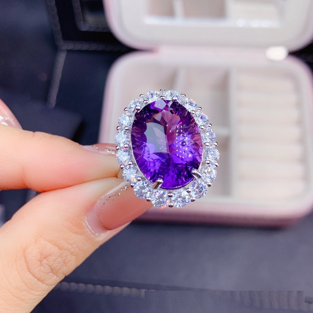 Bague naturelle en améthyste avec ajustement S925 en argent pour femme élégante - IVOIRART.COM
