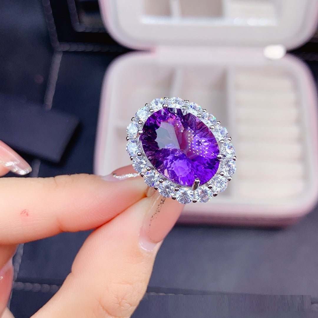 Bague naturelle en améthyste avec ajustement S925 en argent pour femme élégante - IVOIRART.COM