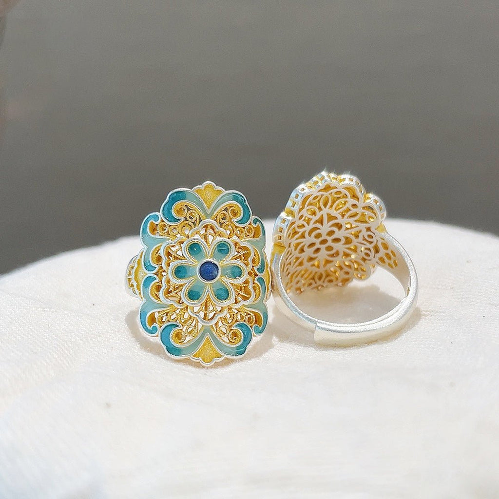 Bague orchidée émaillée plaquée or en argent sterling 999,9, style rétro luxe, cadeau idéal anniversaire et fêtes - IVOIRART.COM