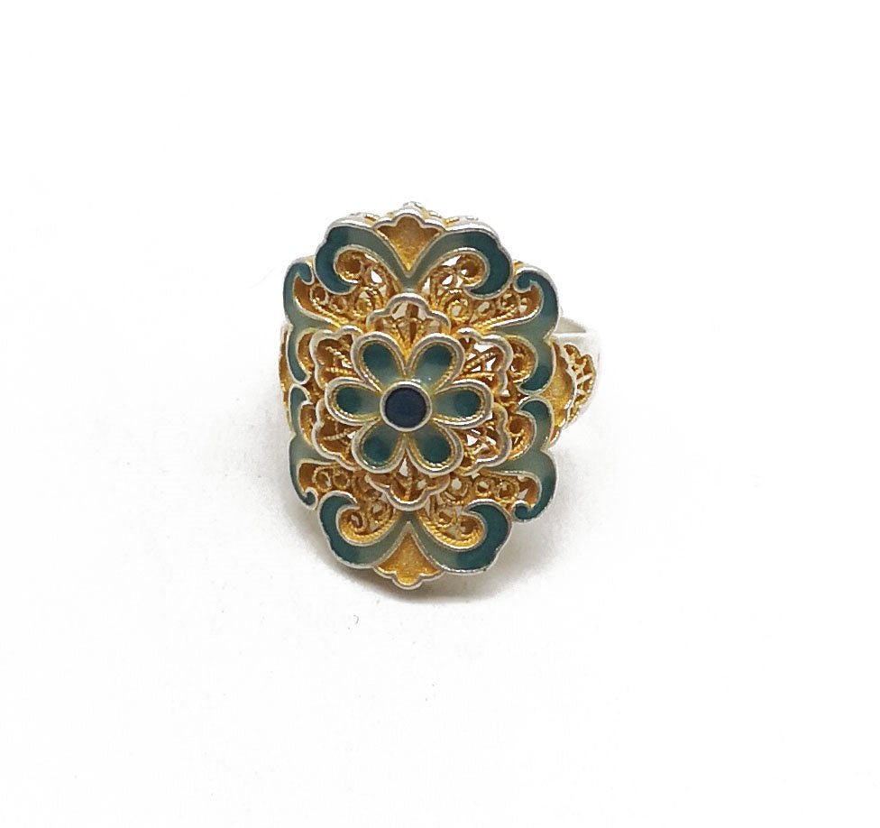 Bague orchidée émaillée plaquée or en argent sterling 999,9, style rétro luxe, cadeau idéal anniversaire et fêtes - IVOIRART.COM