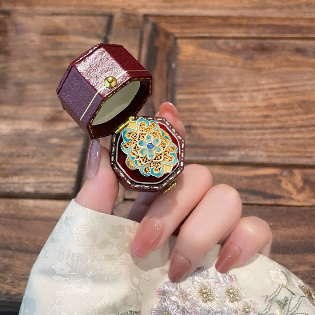 Bague orchidée émaillée plaquée or en argent sterling 999,9, style rétro luxe, cadeau idéal anniversaire et fêtes - IVOIRART.COM