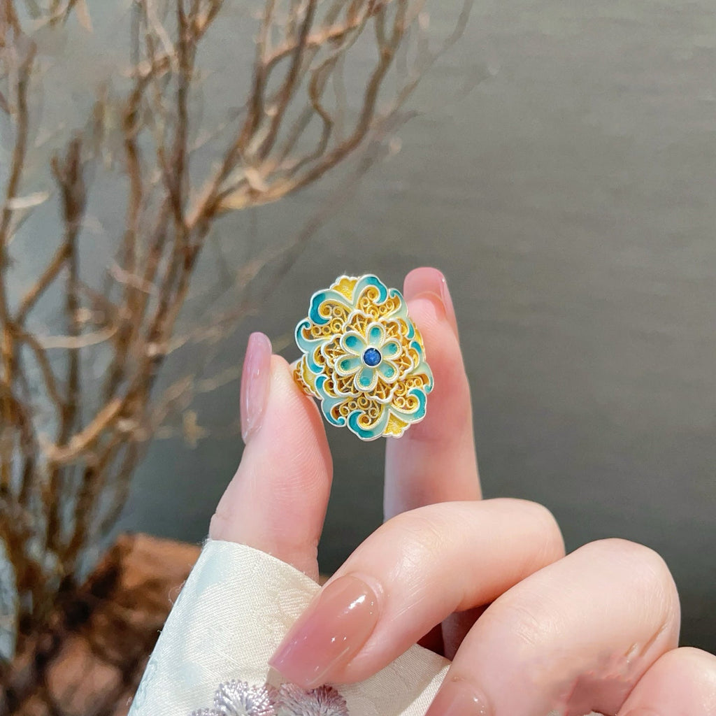 Bague orchidée émaillée plaquée or en argent sterling 999,9, style rétro luxe, cadeau idéal anniversaire et fêtes - IVOIRART.COM