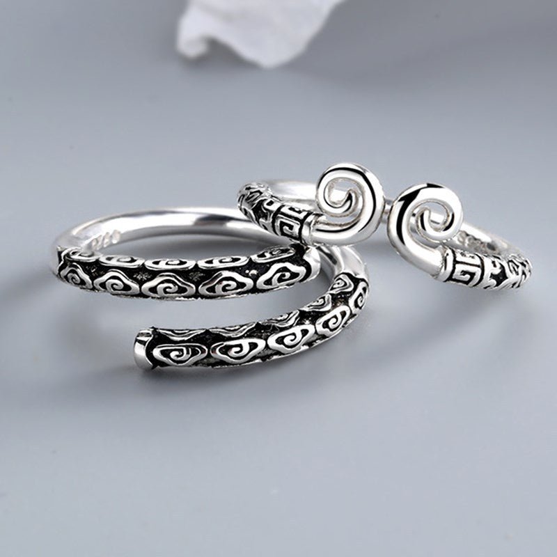 Bague Ouverte Ajustable en Argent Pur S999 Minimaliste Cerceau Serré Stylée Couples - IVOIRART.COM