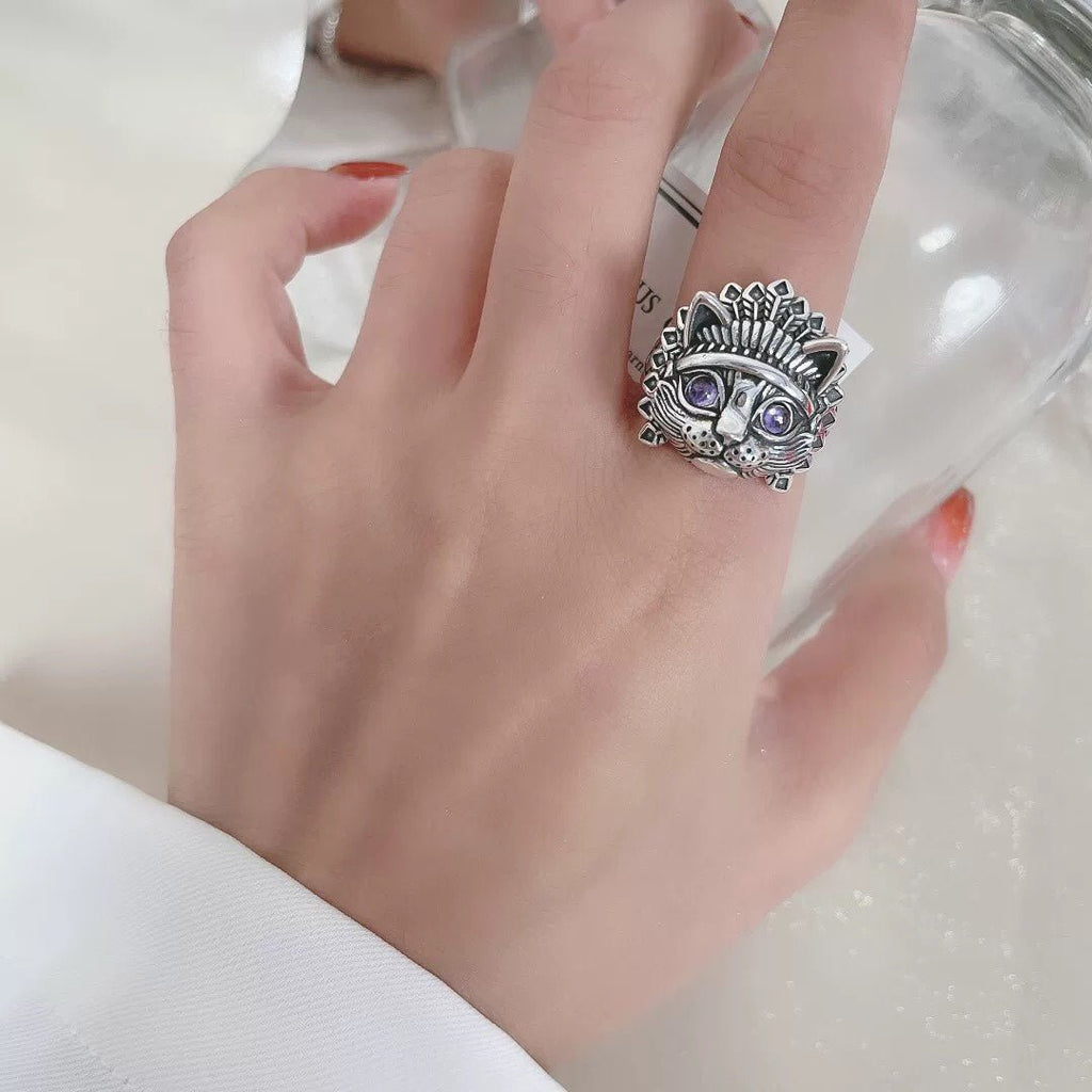 Bague Ouverte Chat Tribal en Argent 925, Style Rétro Bohème, Pour Tenues Quotidiennes et Décontractées - IVOIRART.COM