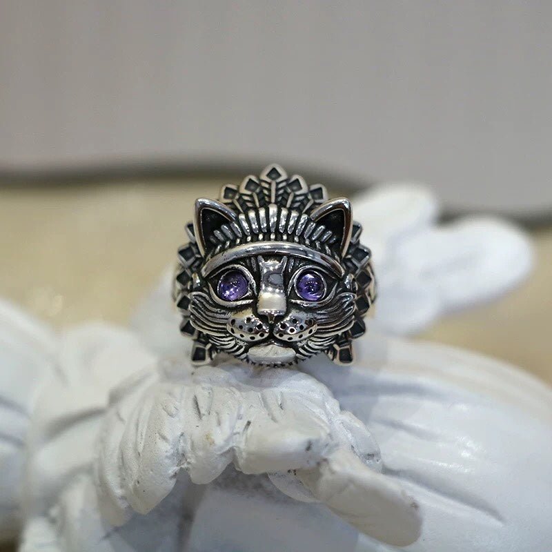 Bague Ouverte Chat Tribal en Argent 925, Style Rétro Bohème, Pour Tenues Quotidiennes et Décontractées - IVOIRART.COM