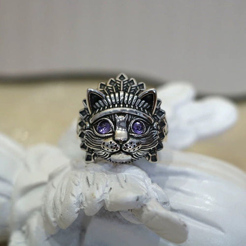 Bague Ouverte Chat Tribal en Argent 925, Style Rétro Bohème, Pour Tenues Quotidiennes et Décontractées - IVOIRART.COM